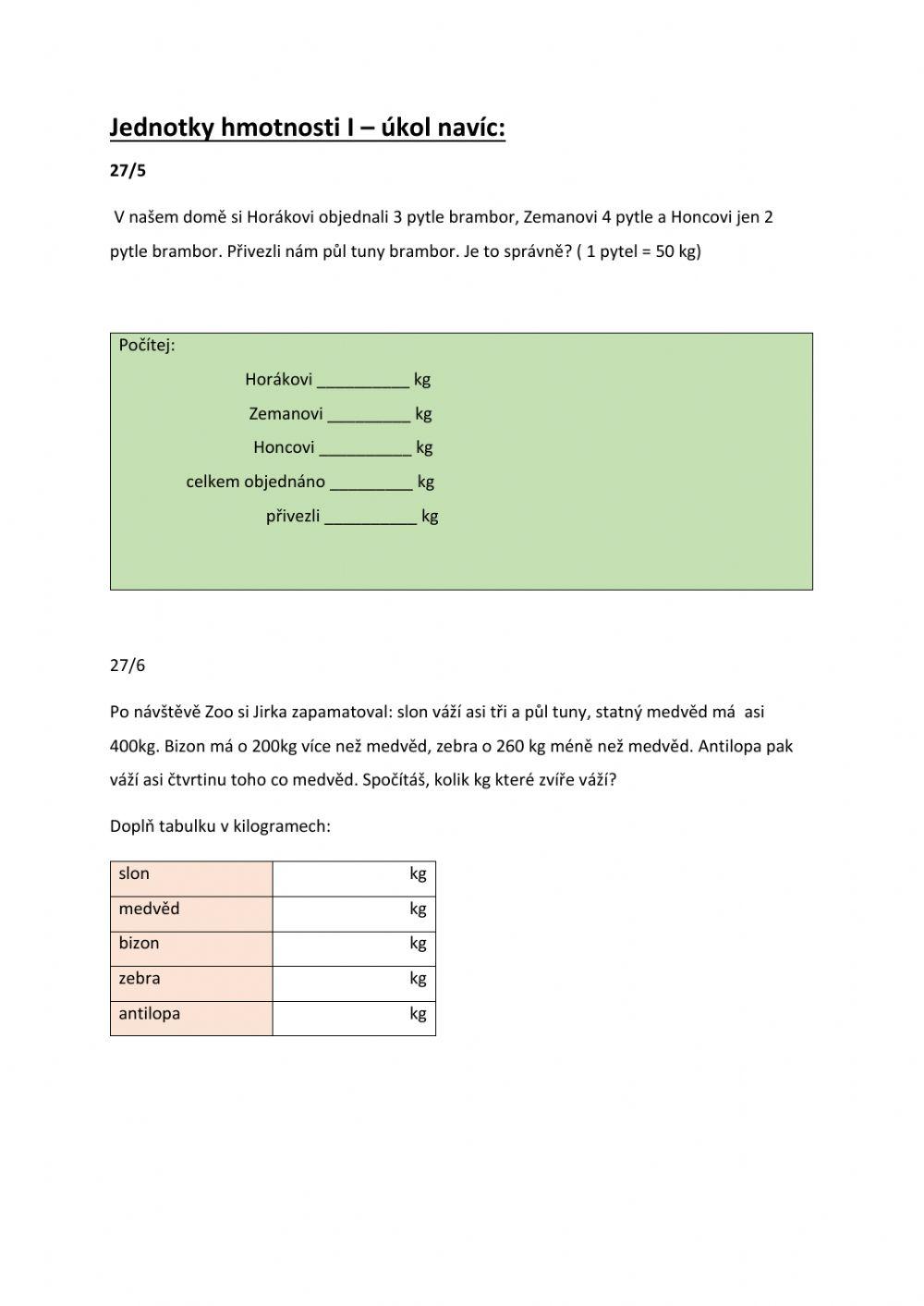 Jednotky hmotnosti II -