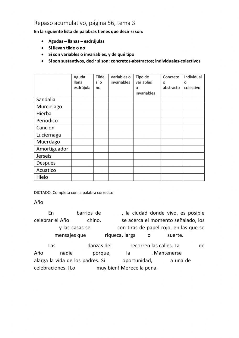 Análisis morfológico y dictado 5º primaria