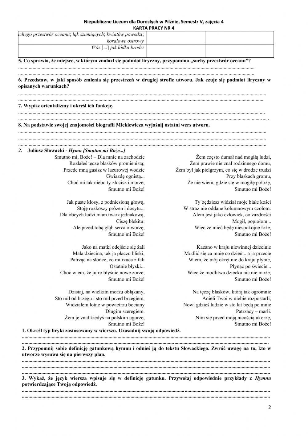 Semestr V liceum zajęcia 4