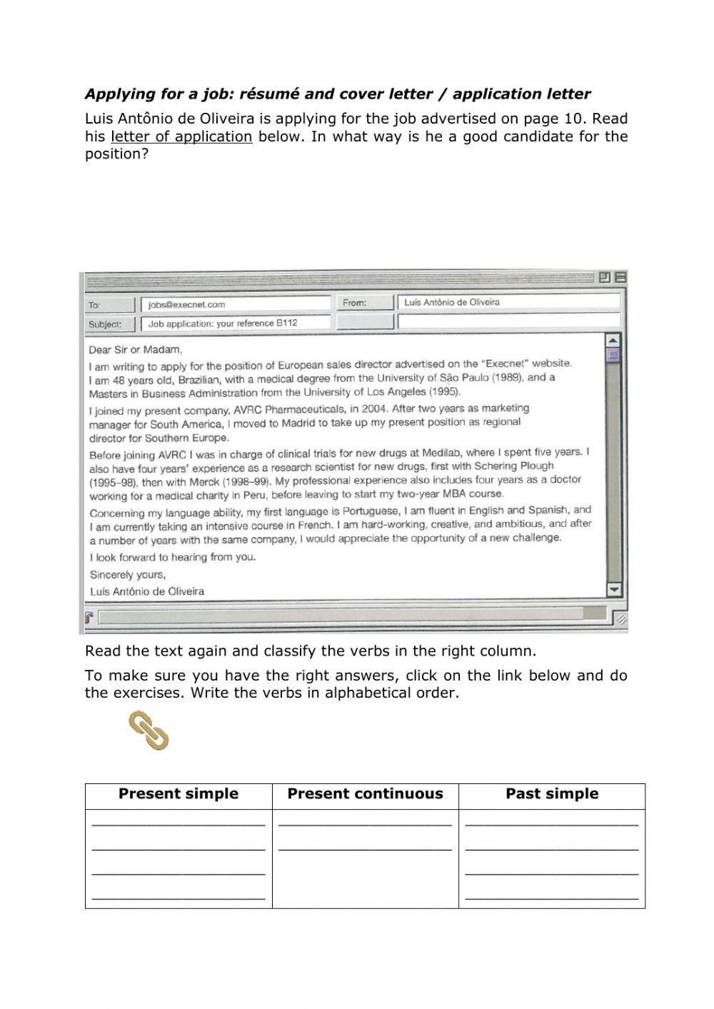 Job advertisement + application letter