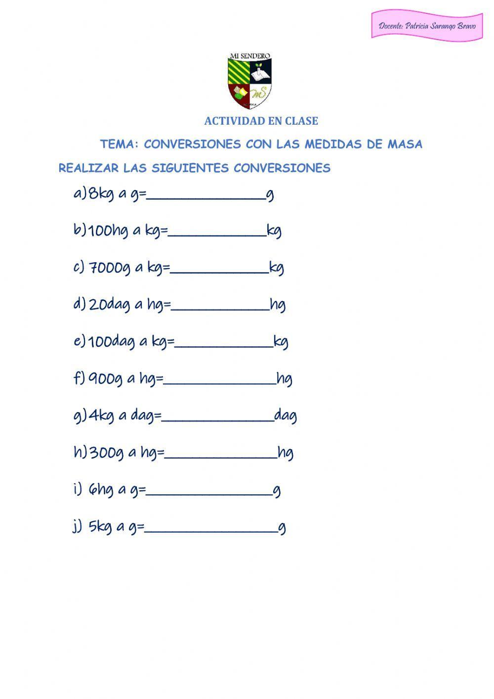 Conversiones de medidas de masa