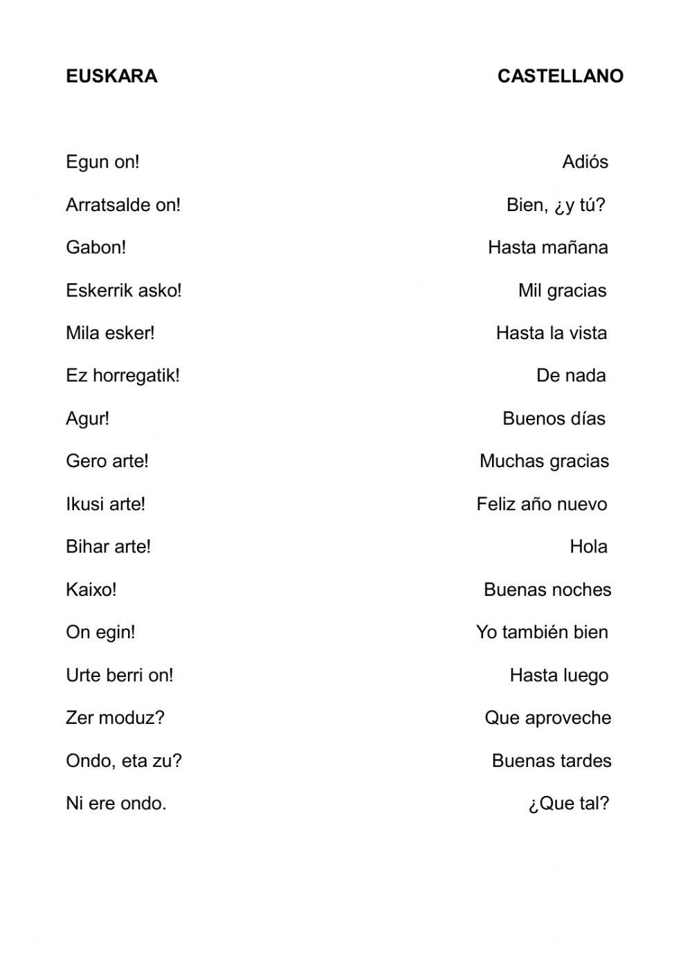 Euskera: lotu hitzak