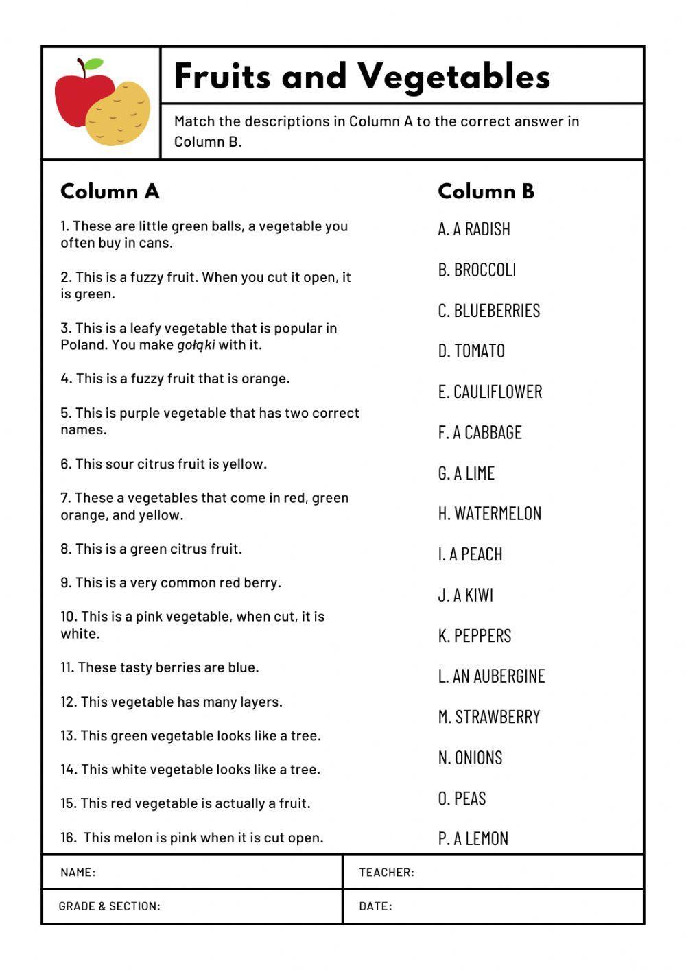 Fruit and Vegetable Matching