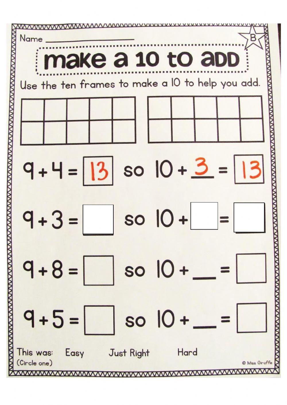 Make 10 To Add Worksheet 1st Grade