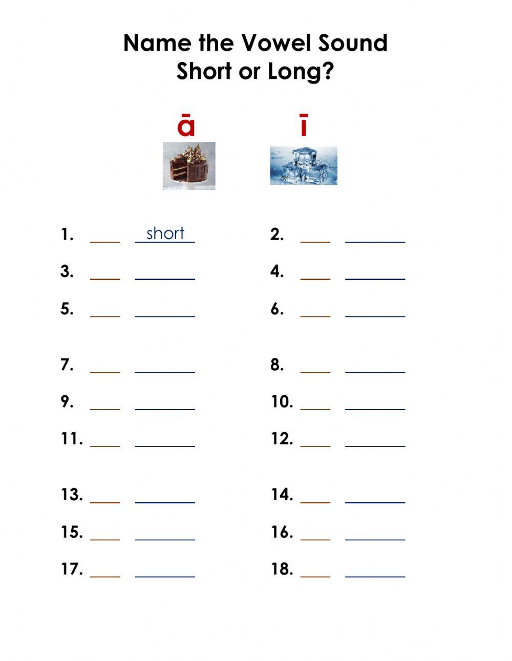 Phonics - Long Short - a i