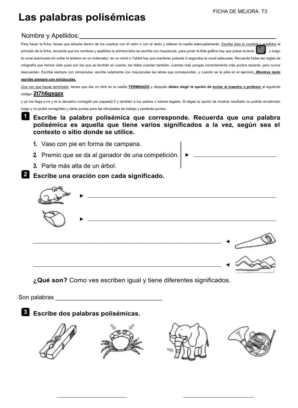 Las palabras polisémicas y el sujeto y el predicado