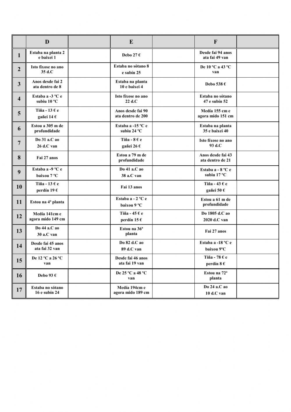 Cálculo mental 7: Enteiros 1