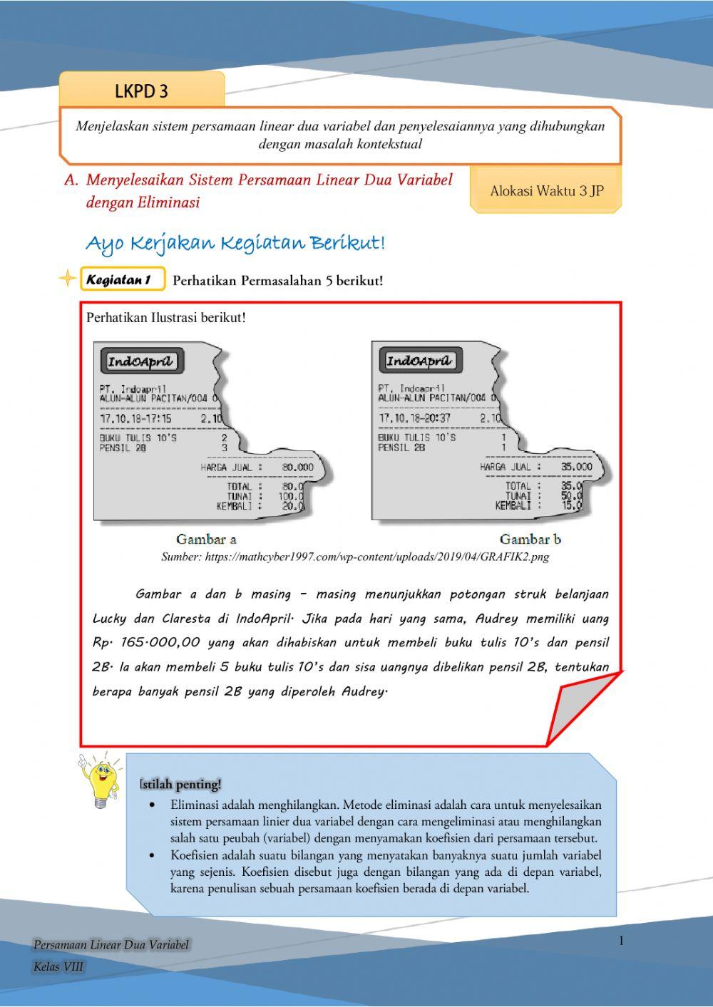 LKPD 3 Sistem Persamaan Linear Dua Variabel (SPLDV)
