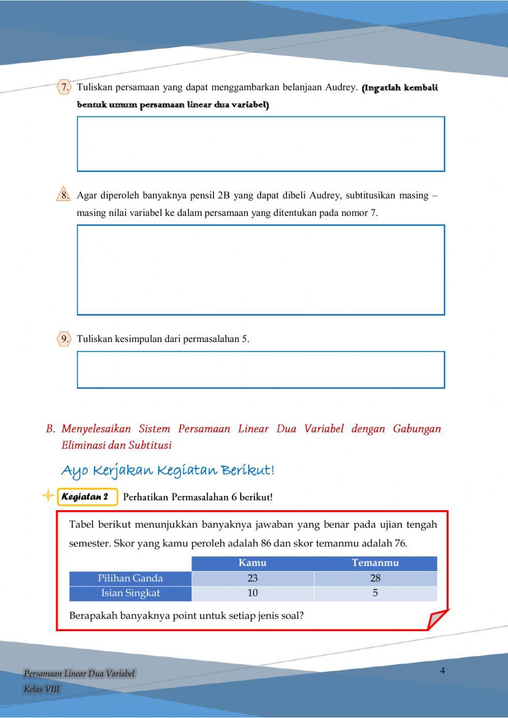 LKPD 3 Sistem Persamaan Linear Dua Variabel (SPLDV)