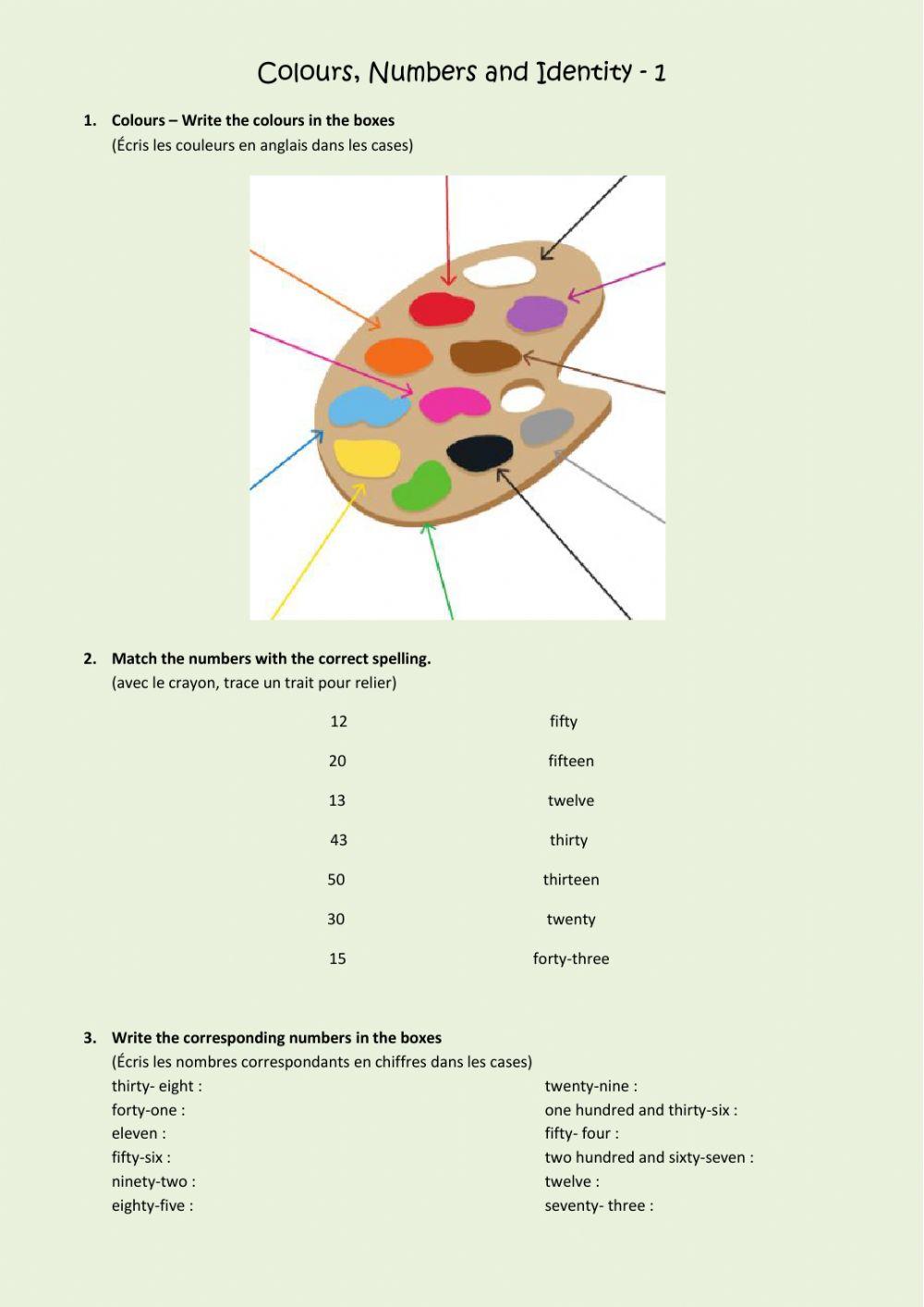WS 6eme Quinet- Colours numbers questions 1