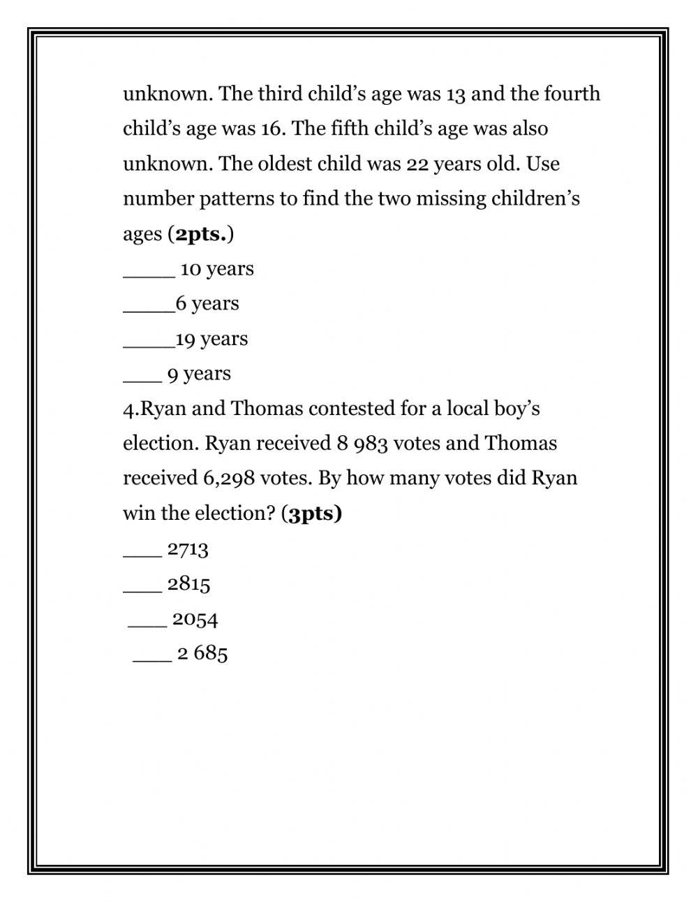 Mixed Word Problems