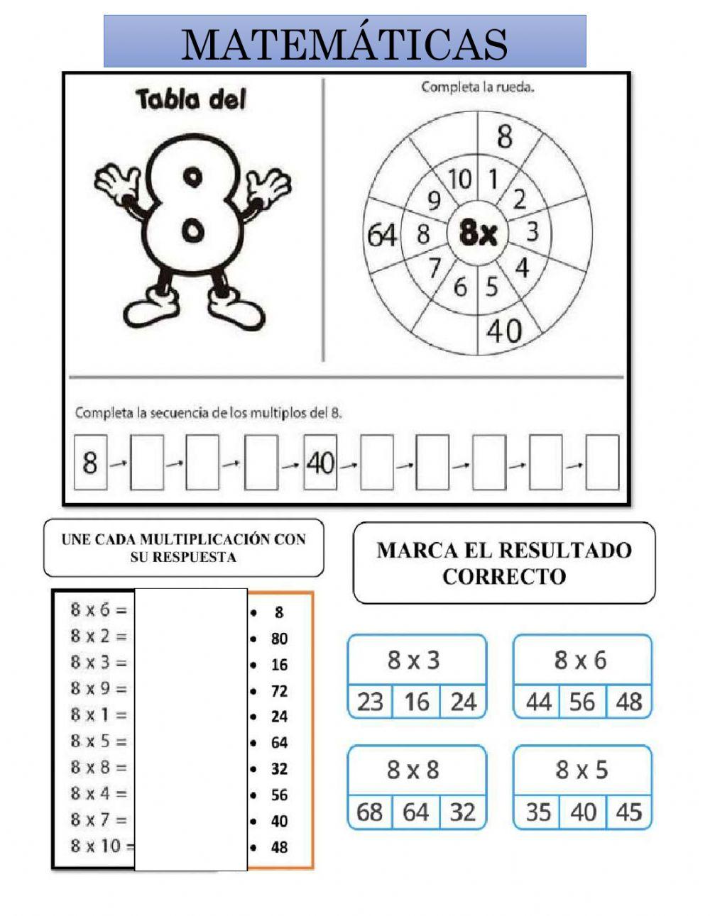 Tabla del 8 activity for segundo Live Worksheets