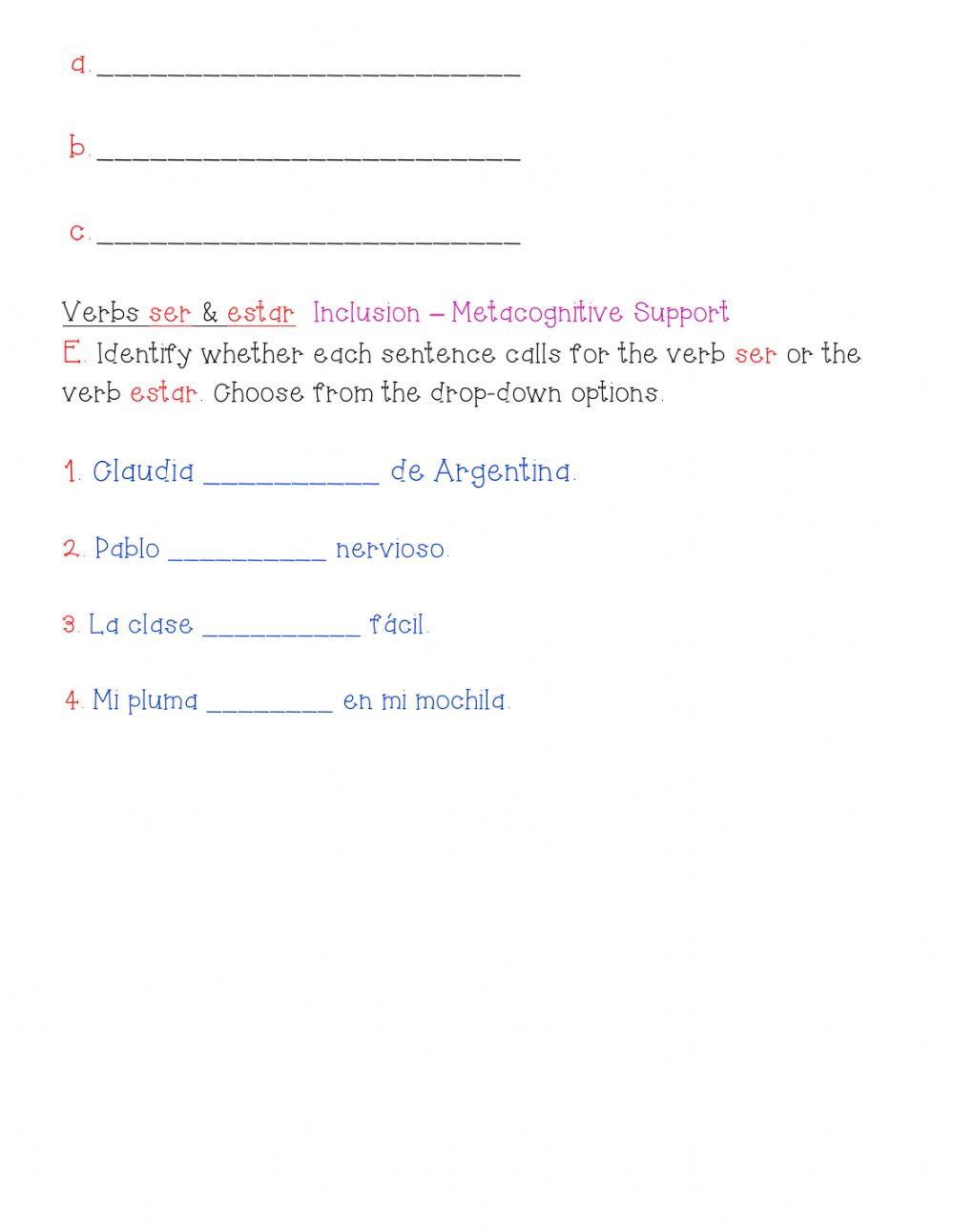 Práctica de las emociones, las preposiciones, verbos ser & estar