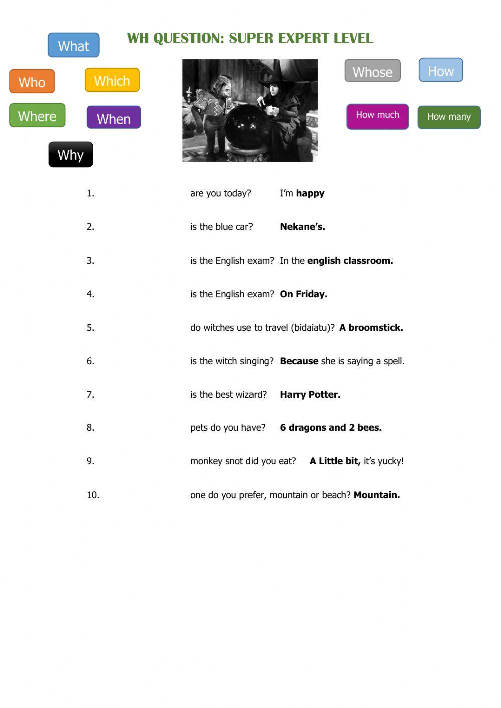 Wh questions drag and drop