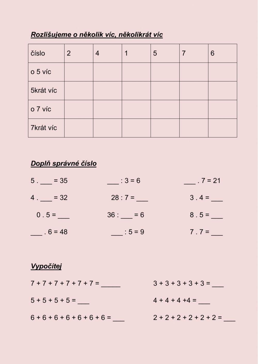 Násobení a dělení 0-7