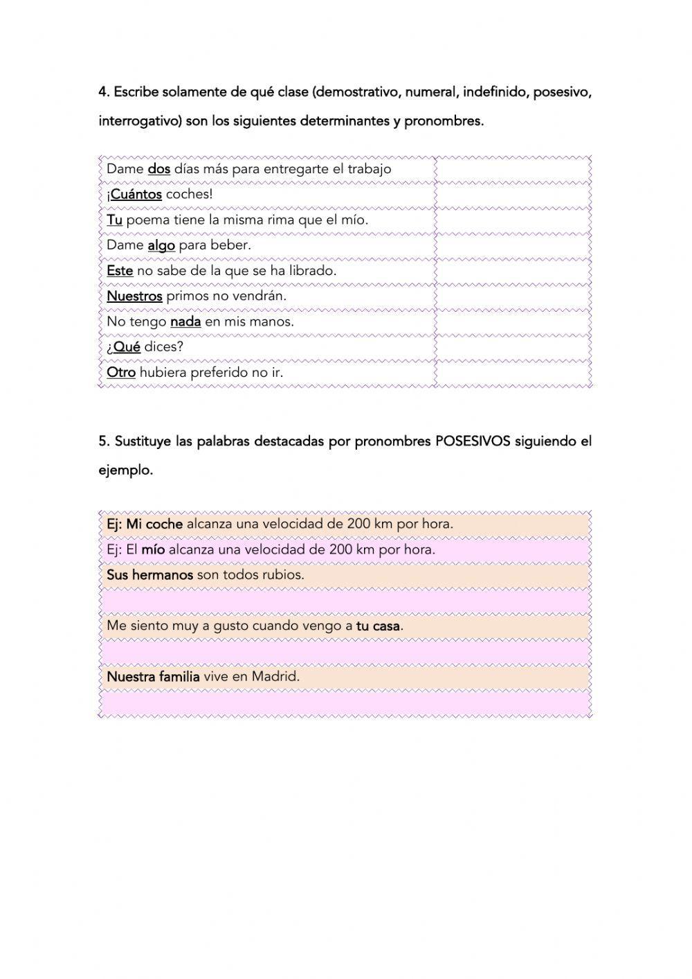 Determinantes y pronombres Determinantes y pronombres