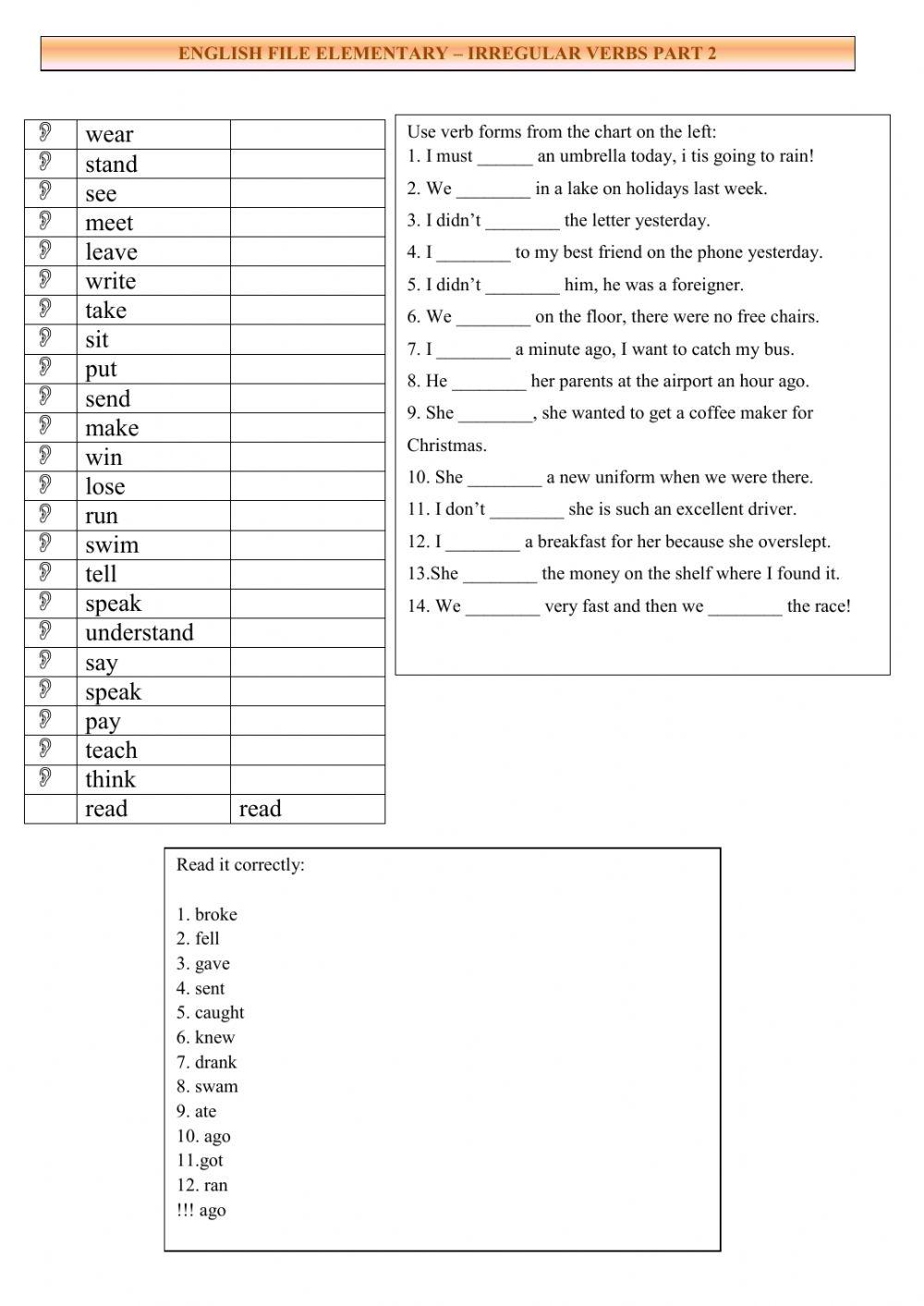 Irregular verbs - part 1 (English File Elementary)