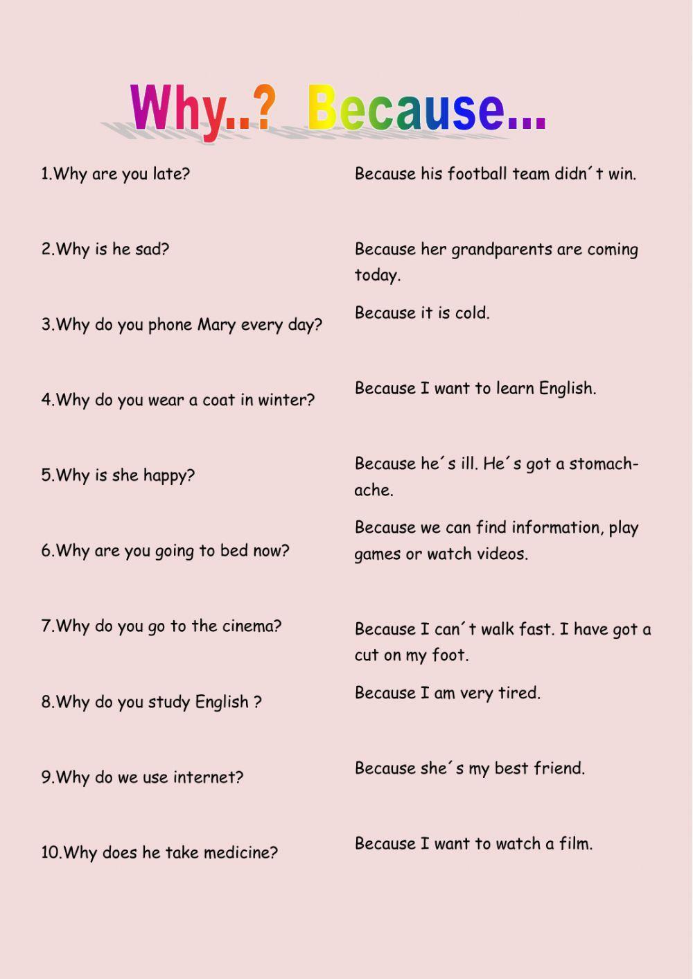 Why And Because Exercises