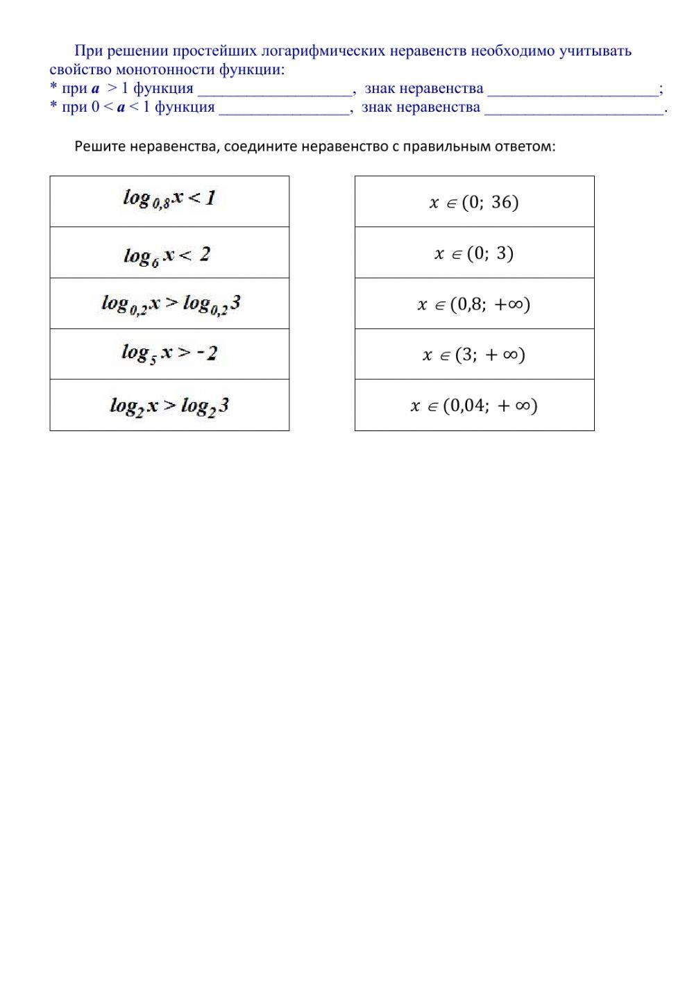 Свойства логарифмов | LanaPavlovna | Live Worksheets