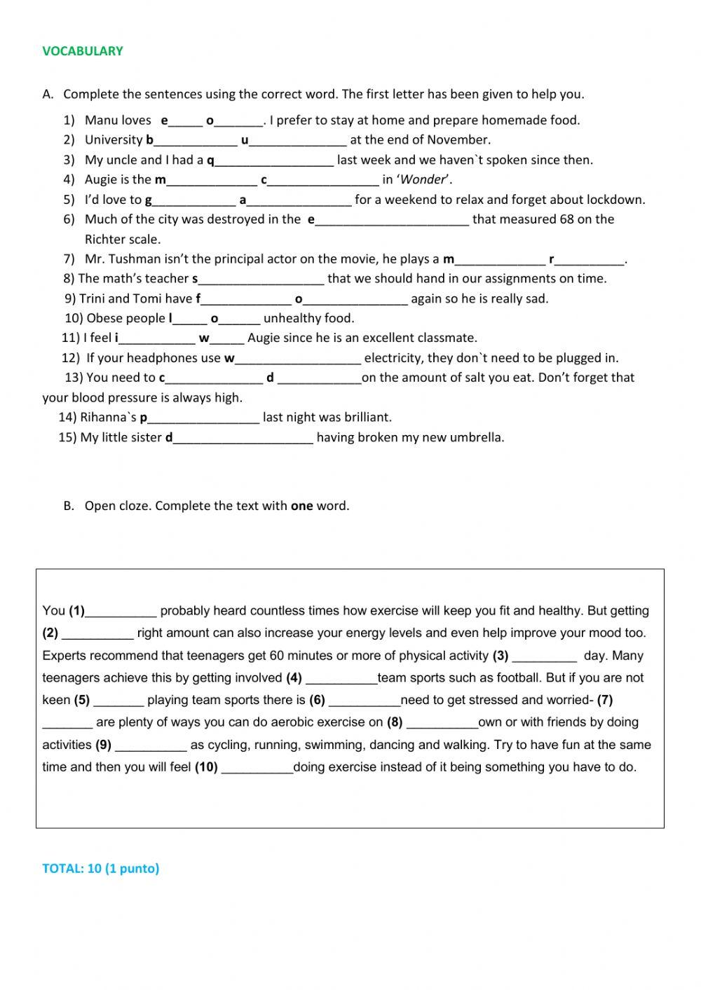 End of year written test GROUP B