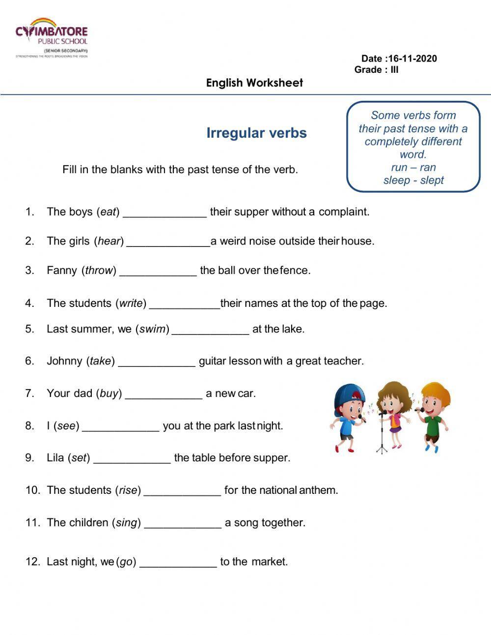 List of irregular verbs for 3rd grade