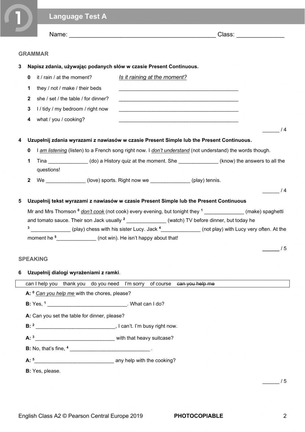 Language test class 6 unit 1