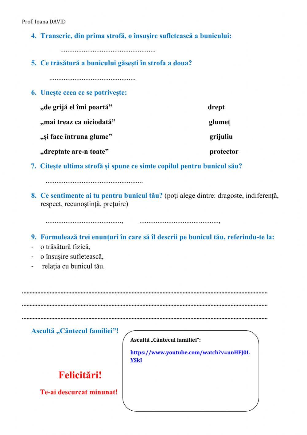 Evaluare sumativa UI3 ,,Familia”