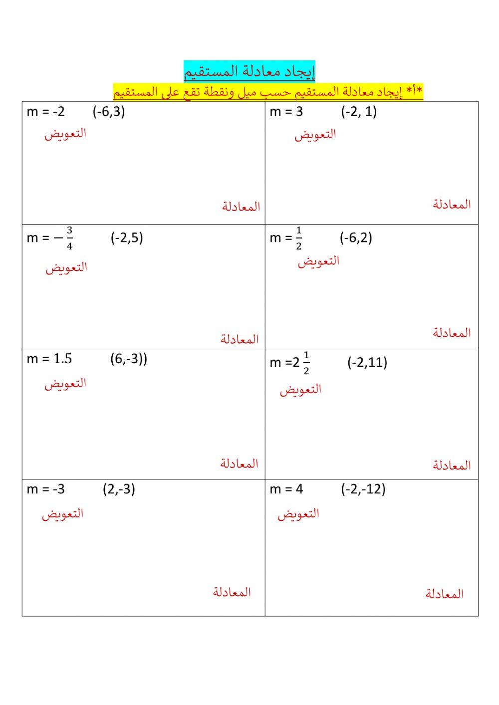 ايجاد معادلة المستقيم ايجاد معادلة المستقيم