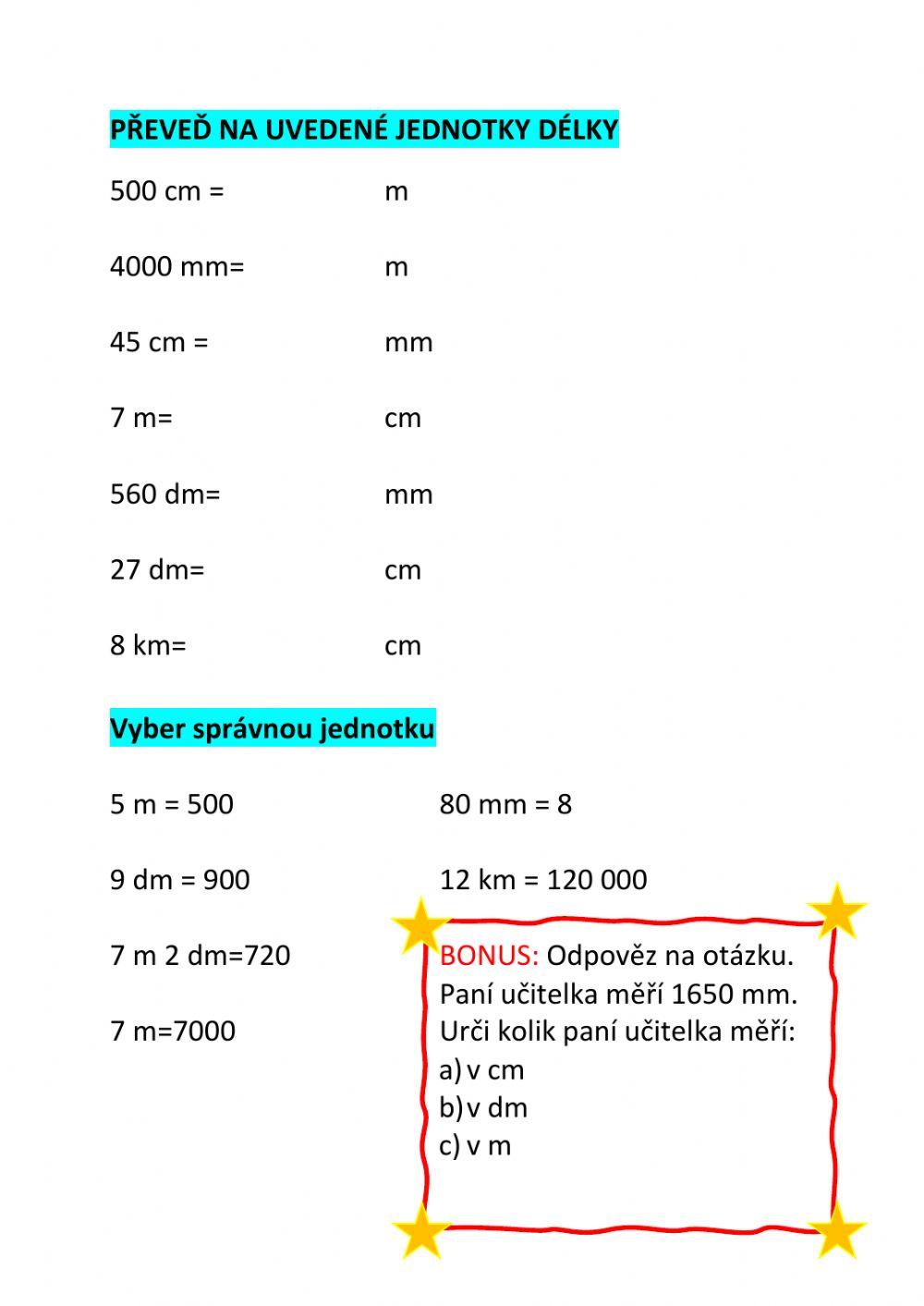 Převody jednotek délky