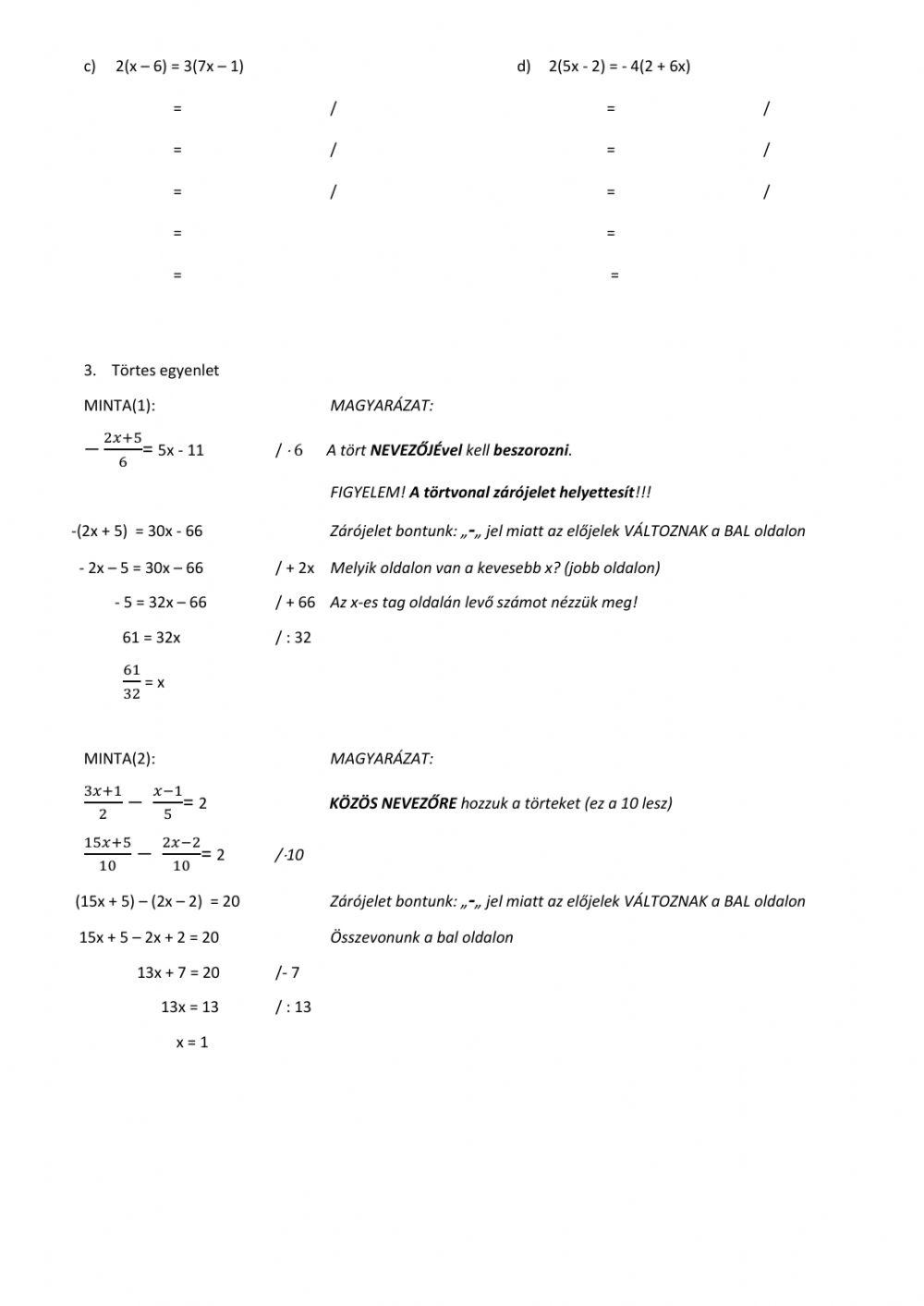 Egyenletek - gyakorlás (2)