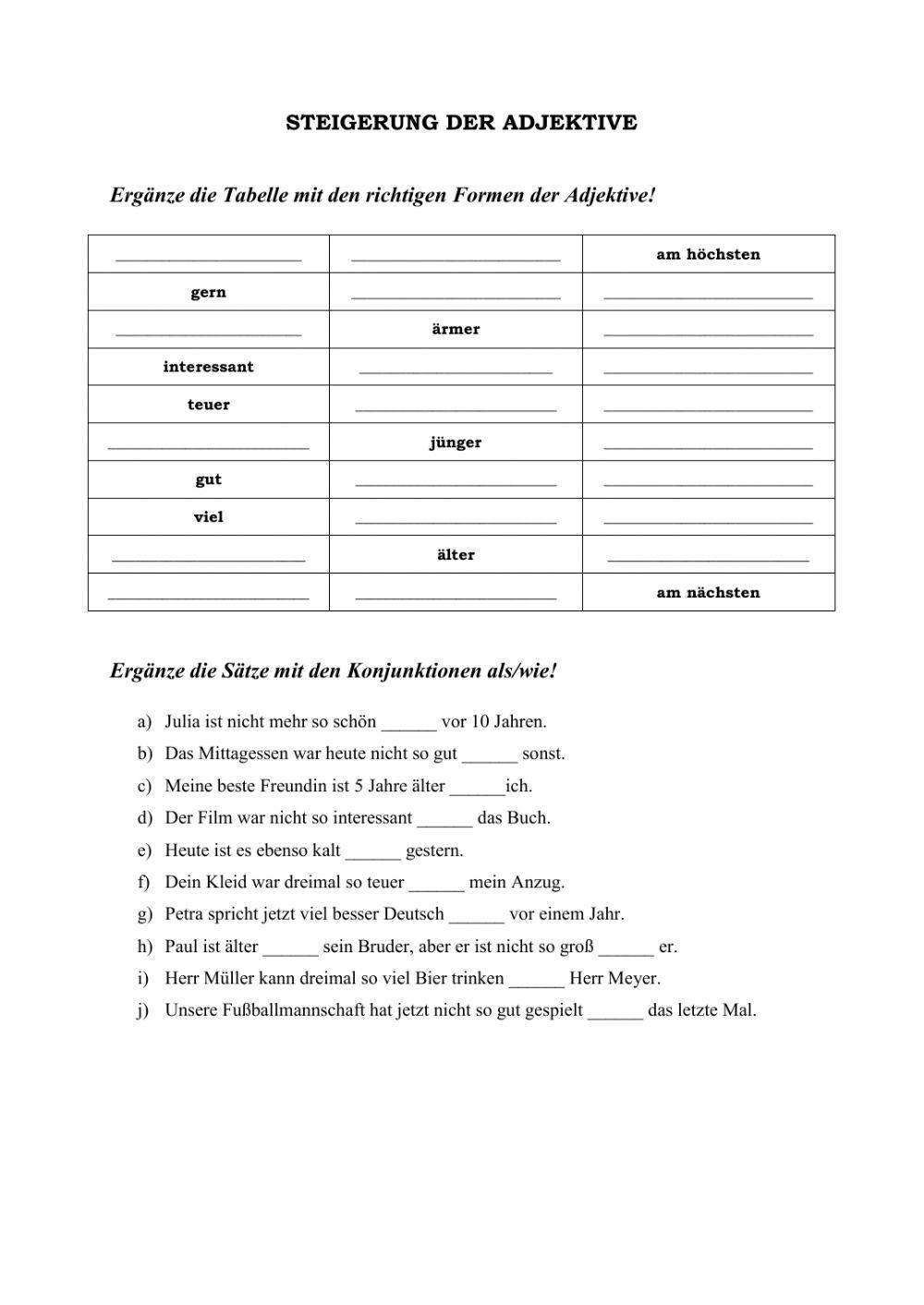 Steigerung Von Adjektiven - Englisch übungen Steigerung der Adjektive online exercise for | Live Worksheets