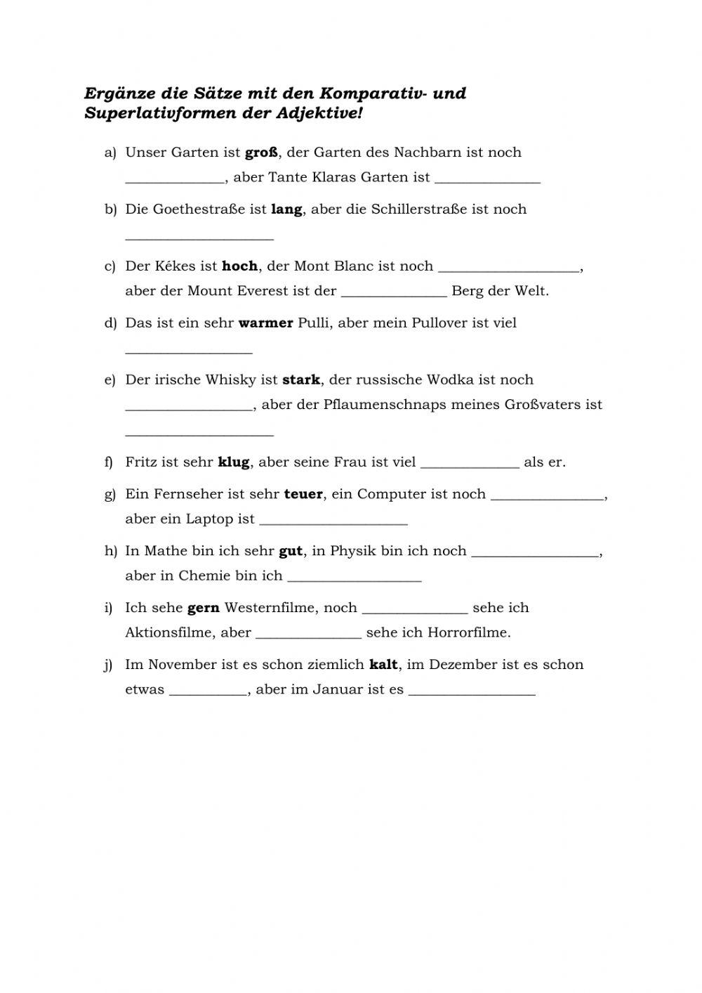 Steigerung Von Adjektiven - Englisch übungen Steigerung der Adjektive online exercise for | Live Worksheets