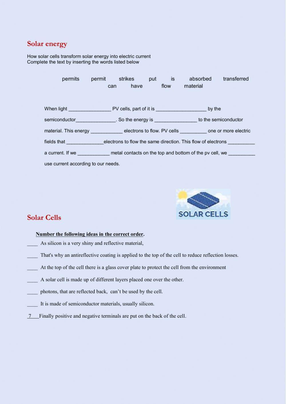 Renewable and non-renewable energy sources and solar energy