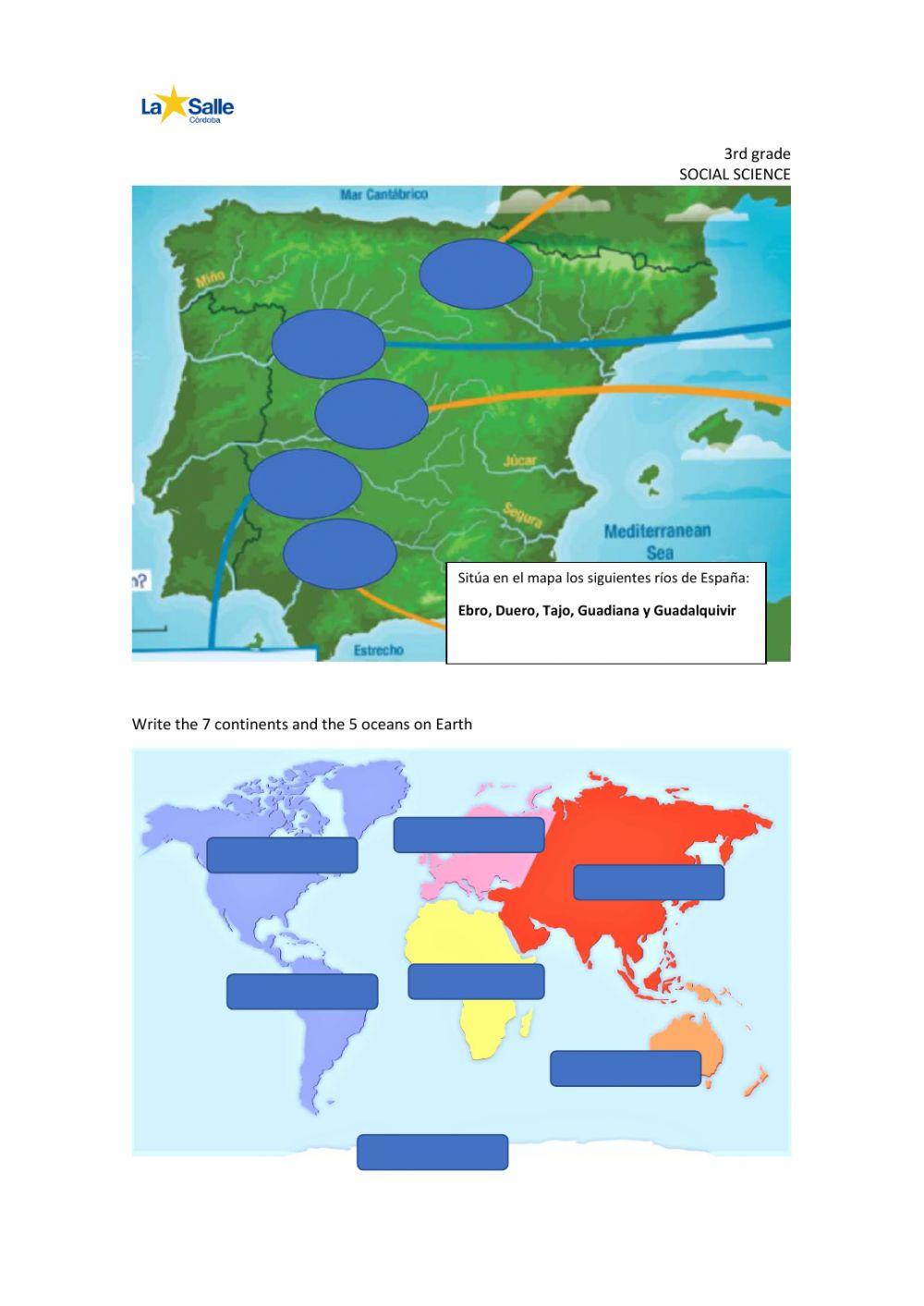Relieve español, ríos, continentes y mares