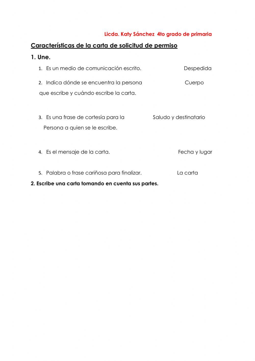 Características de la carta de solicitud de permiso