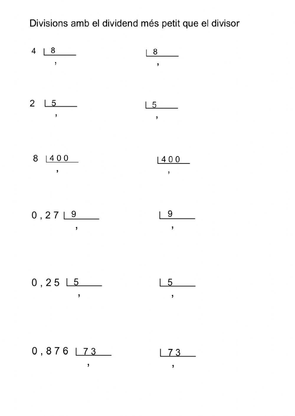 Divisions amb decimals
