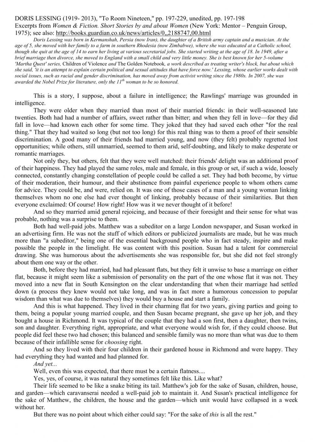 SMT-READING-Lessing-To Room 19-excerpt