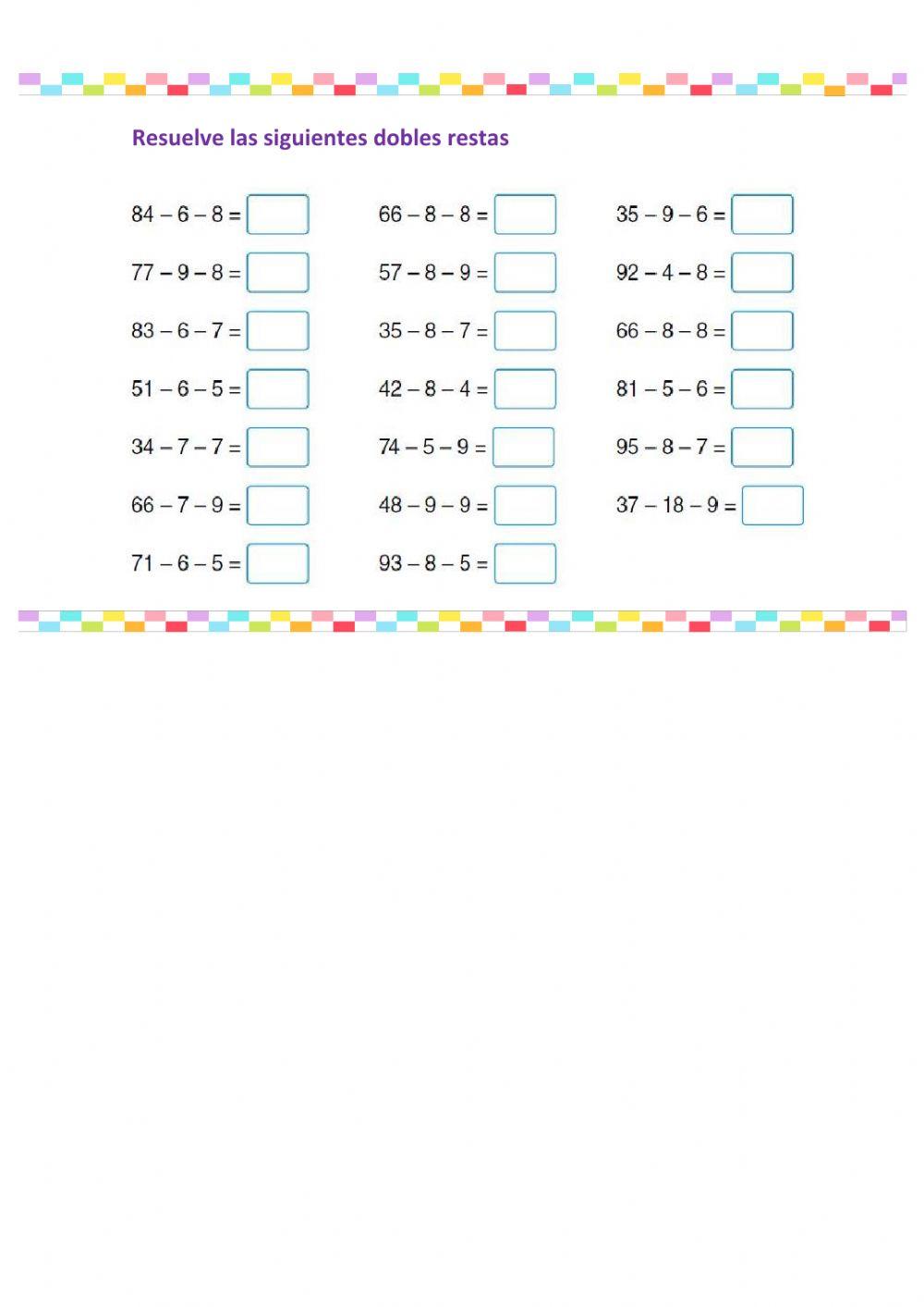 Cálculo Mental 30b (Dobles restas 3)