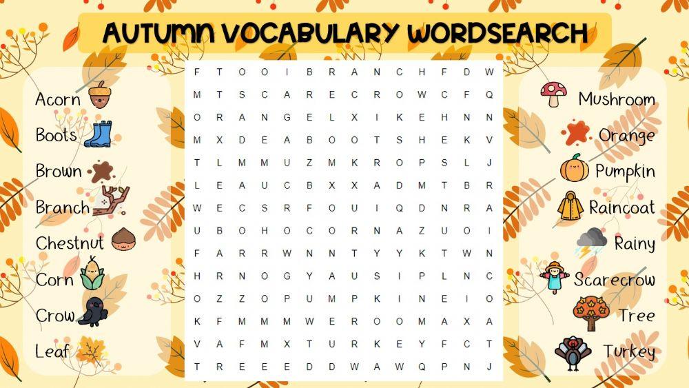 Autumn vocabulary wordsearch