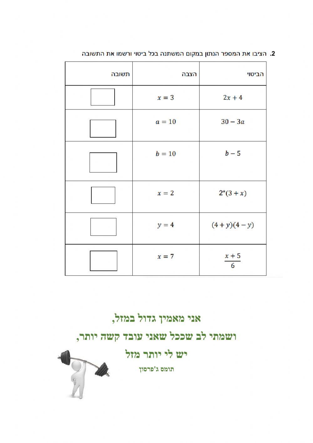 מבדק- חוקיות, הצבה ובניית ביטוי אלגברי