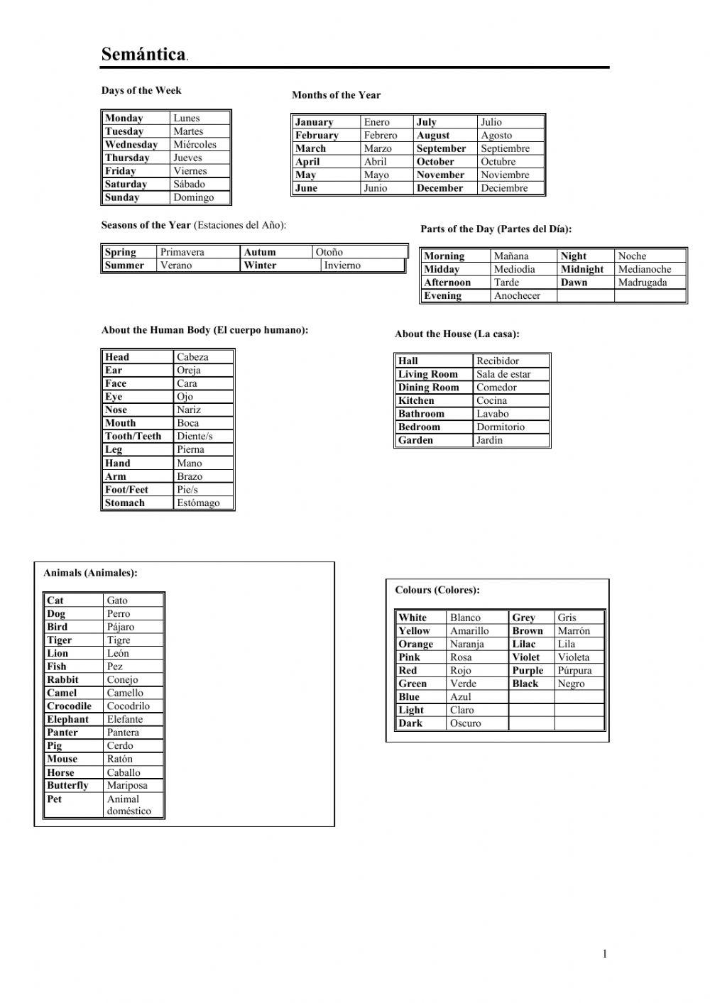 Vocabulario Transito 1 ESO