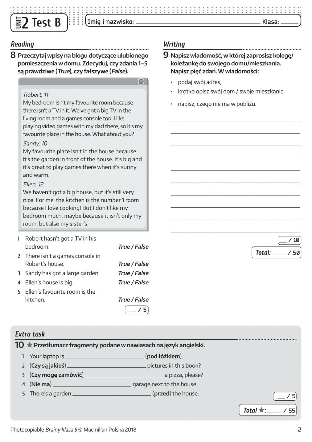 Brainy Klasa 5 Testy Pdf Unit 5 6237542 | Brainy 5 unit 2 test B | lida11117