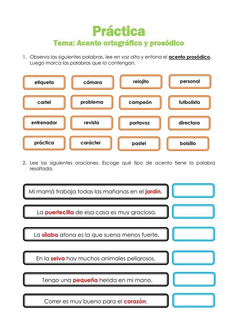 Acento pros dico y ortogr fico liveworksheets 505399