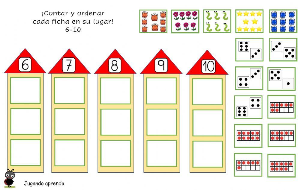 A contar y ordenar cada ficha en su lugar (6-10)