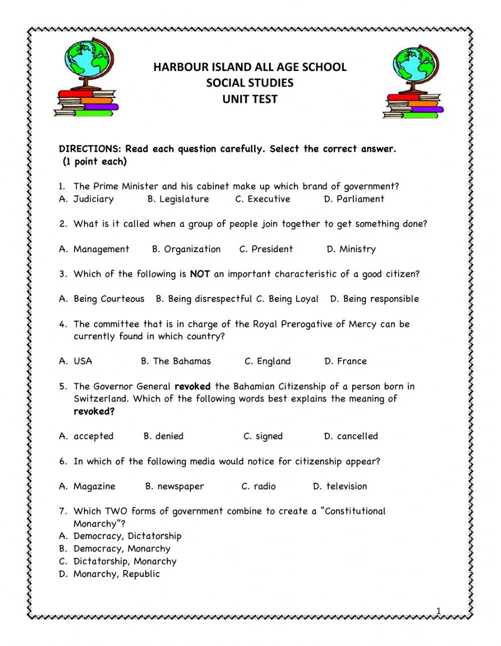 Social Studies Mid-Term Test