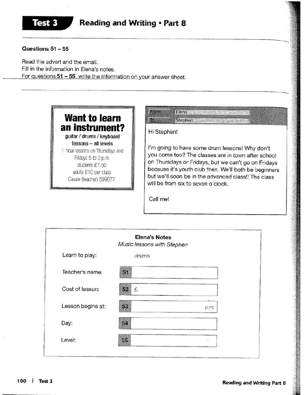 Ket exam reading and writing parts 6 7 8 9 online exercise for live