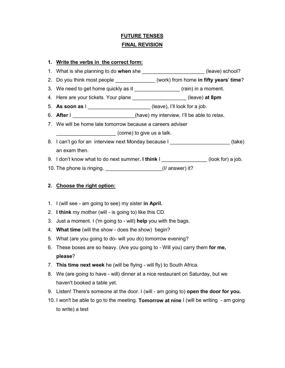 Future tenses revision