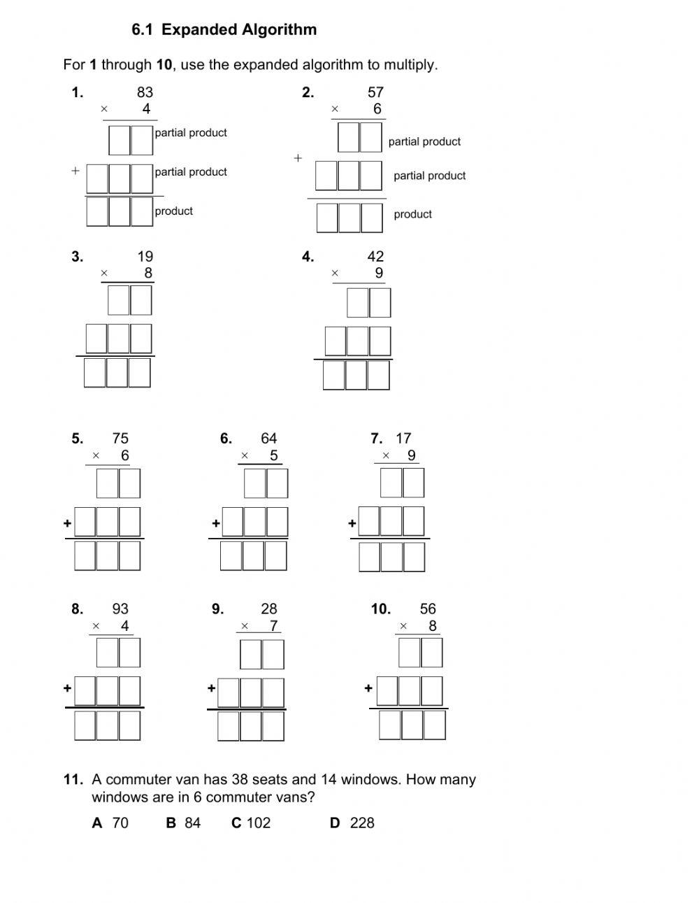 Multipication with expanded algorithm worksheet | Live Worksheets