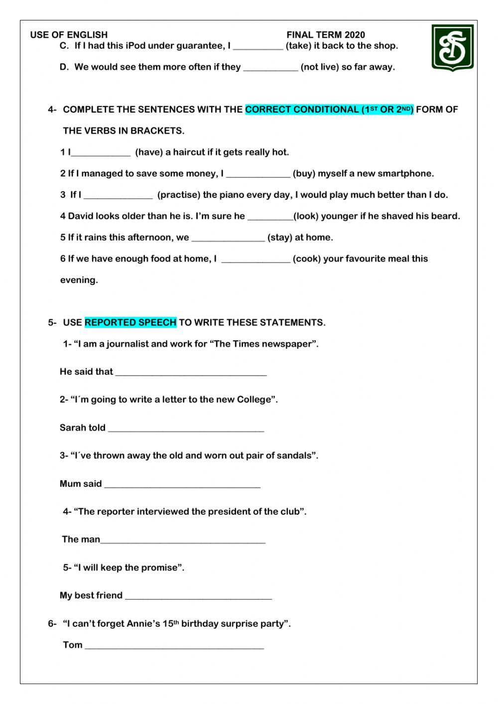 Final exam -USE OF ENGLISH