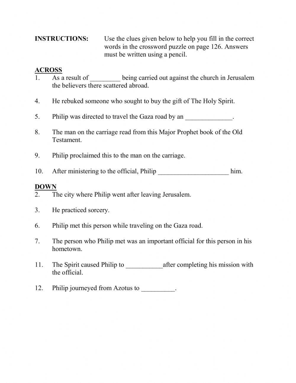 The Ethiopian Eunuch Crossword Puzzle worksheet Live Worksheets